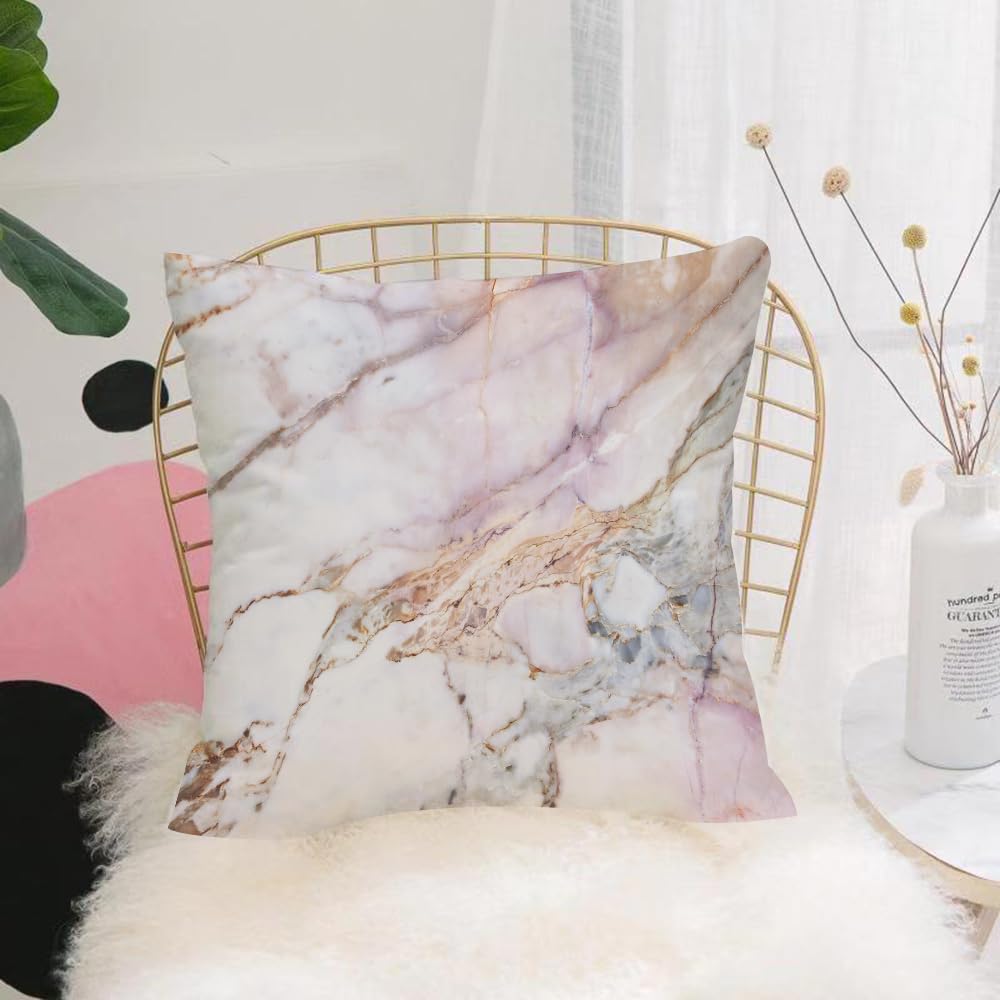 HYMSXW Cushion Cover,Throw Pillow Case Home Decorative for Living Room Bedroom Sofa Chair 20X20 Inch,Marble design, smooth appearance, delicate striped design in pink, white and br,Pillowcase 50X50cm