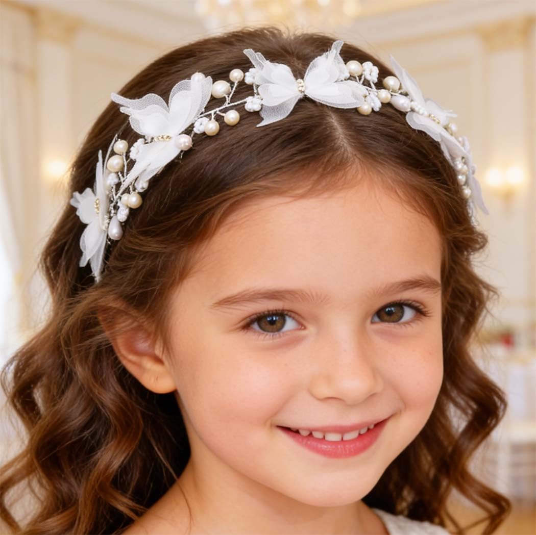 Campsis Butterfly Headband, White First Communion Headpiece for Women and Girls