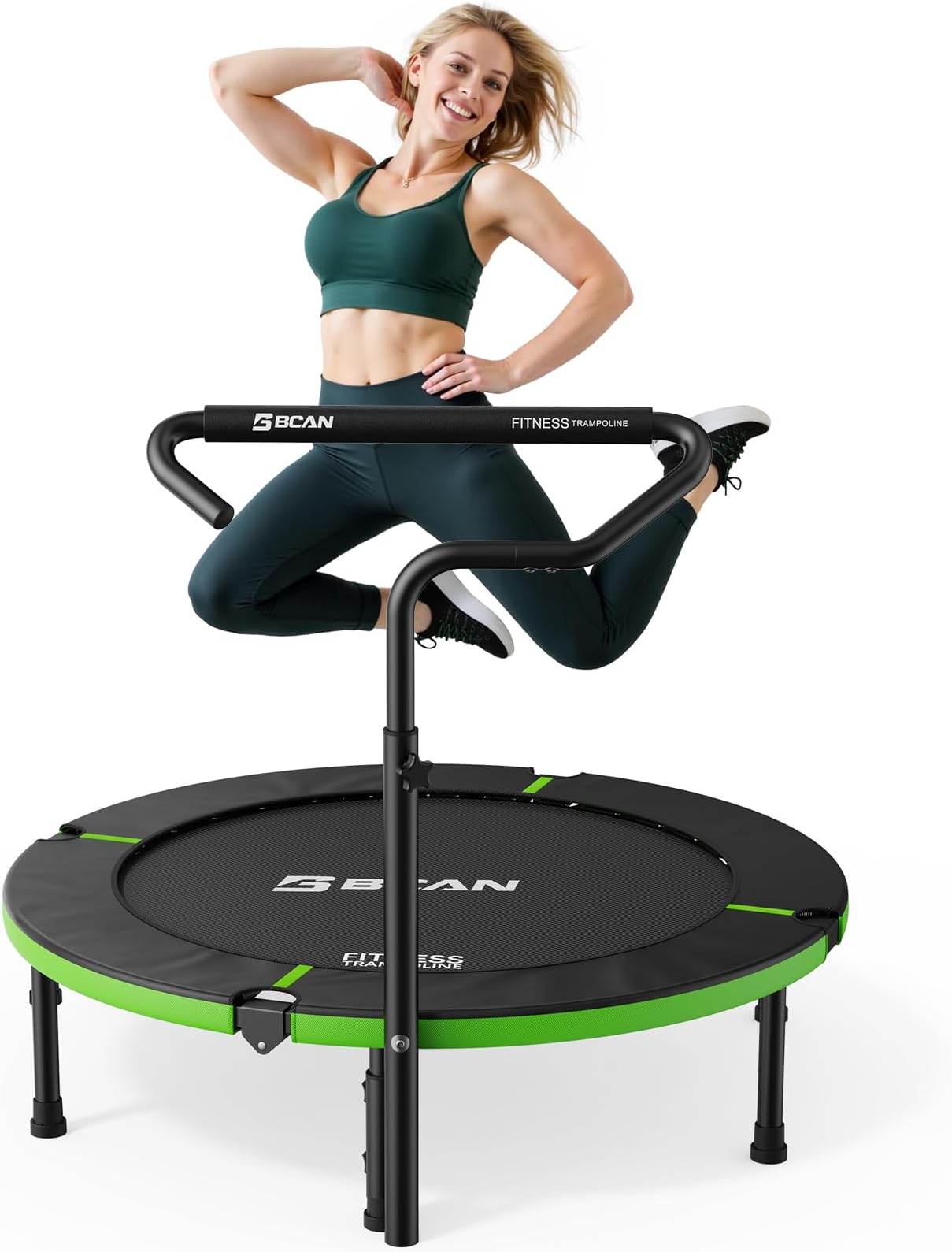 BCAN 40"" Foldable Mini Trampoline Black Green- T bar Handle, 40-TH-BlackGreen, BCT-Aero40HBKGR-FBA