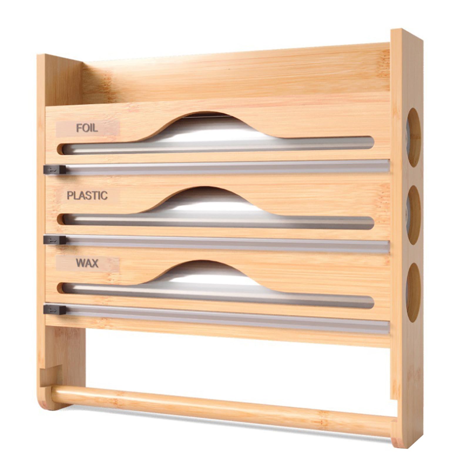 5 funzioni in 1 porta rotolo da cucina in legno, porta rotolo da cucina, portaspezie e tagliacapsule, porta rotolo da parete, organizer da cucina per pellicola di alluminio e pellicola trasparente