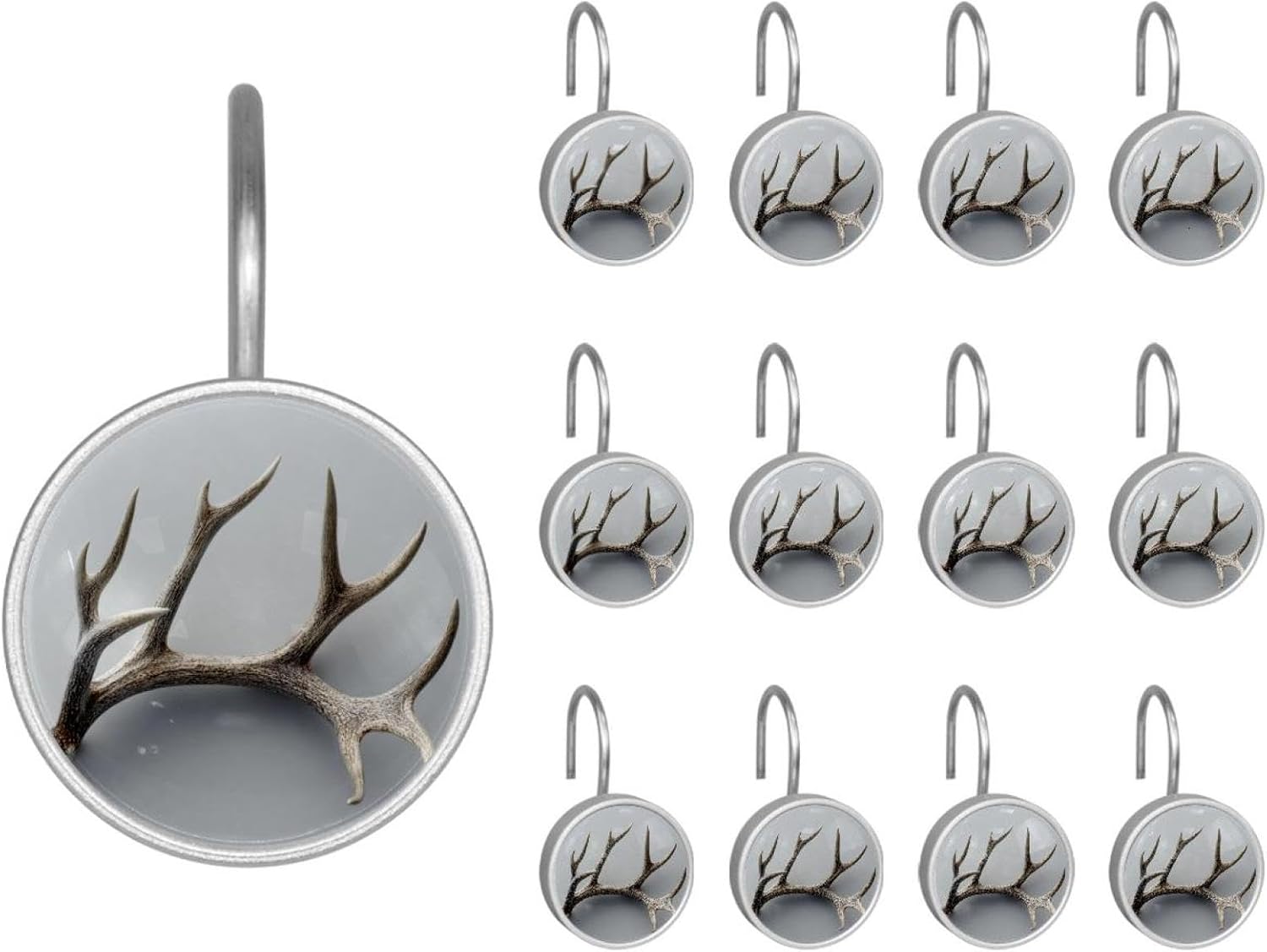 12PCS Elk Antler (3) Shower Curtain Hooks Rings for Bathroom, Decorative Shower Curtain Hooks Rods Curtains and Liner