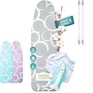 Widemex Exklusiver 3-Lagen Bügelbrettbezug mit zwei Spannclips | Bezugsgröße 140 x 45 cm (L) | Perfekte Gleitunterlage zum Bügeln aus 100% Baumwolle | Made in Europe