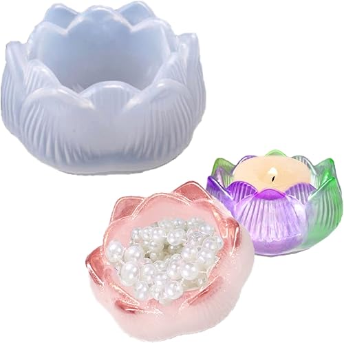 Moldes de resina para portavelas, moldes de velas de loto para velas de resina epoxi, moldes de resina de flores de silicona para joyero, contenedor