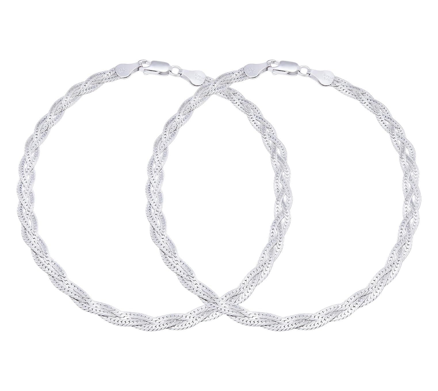 925 Sterling Silver Designer Braided Rhodium Plated Chain Anklet (Pair) | Gift for Wife and Girlfriend | With Certificate of Authenticity & 925 Hallmark|Mother's Day-image-16