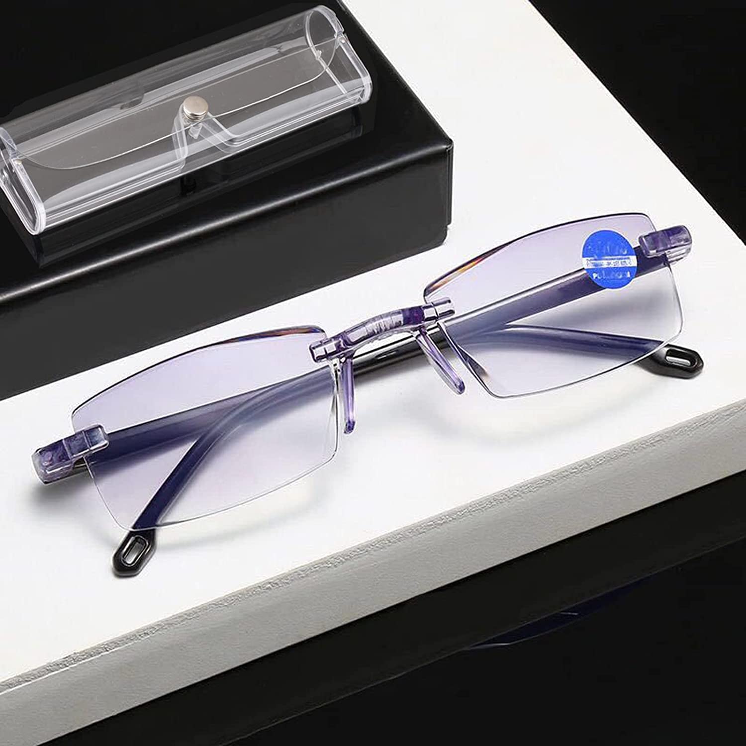 Ovnmfh Women's Black Sapphire High Hardness Anti-Blue Progressive Far And Near Dual-Use Reading Glasses, Ultralight Reading Glasses For &Men (,'+1.5)