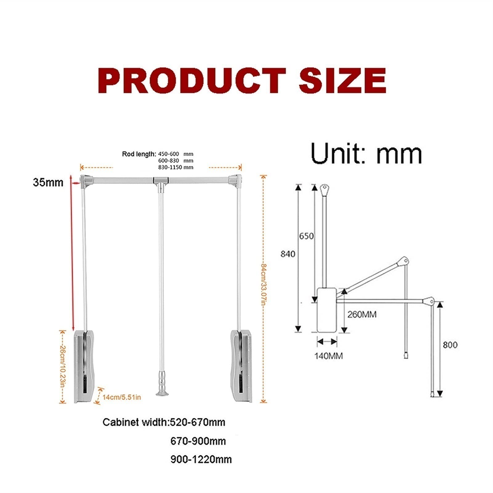 Guide For Armadio A Scomparsa, Carrello For Armadio A Scomparsa, Scaffale For Ascensore For Armadio, Sistema Di Stoccaggio Salvaspazio, Capacità Di Carico 20 Kg (Size : 450-600mm)