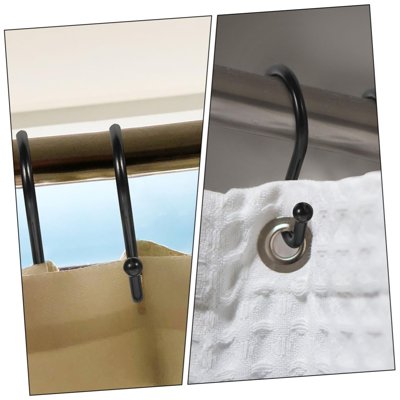 Crochets de Rideau de Bain Noir en Alliage de Zinc, Lot de 24, Forme S, Surface Lisse, pour Salle de Bain