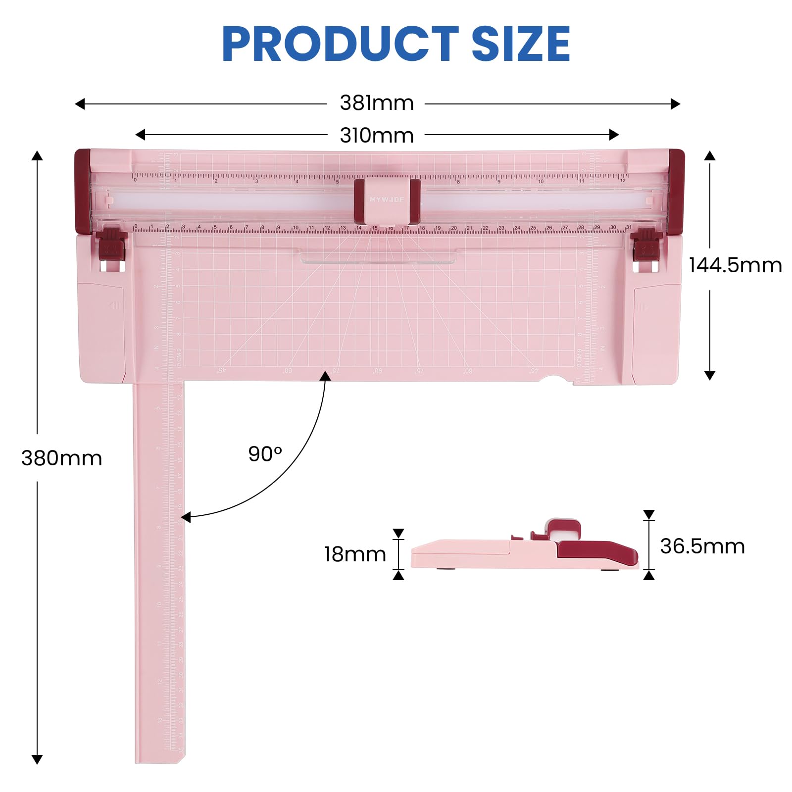 Taglierina per carta rotativa rosa, taglierina per carta da 30 cm per cartoncino, scrapbooking, lavori creativi, 4 funzioni con 5 impostazioni, protezione di sicurezza, righello laterale per foto, e