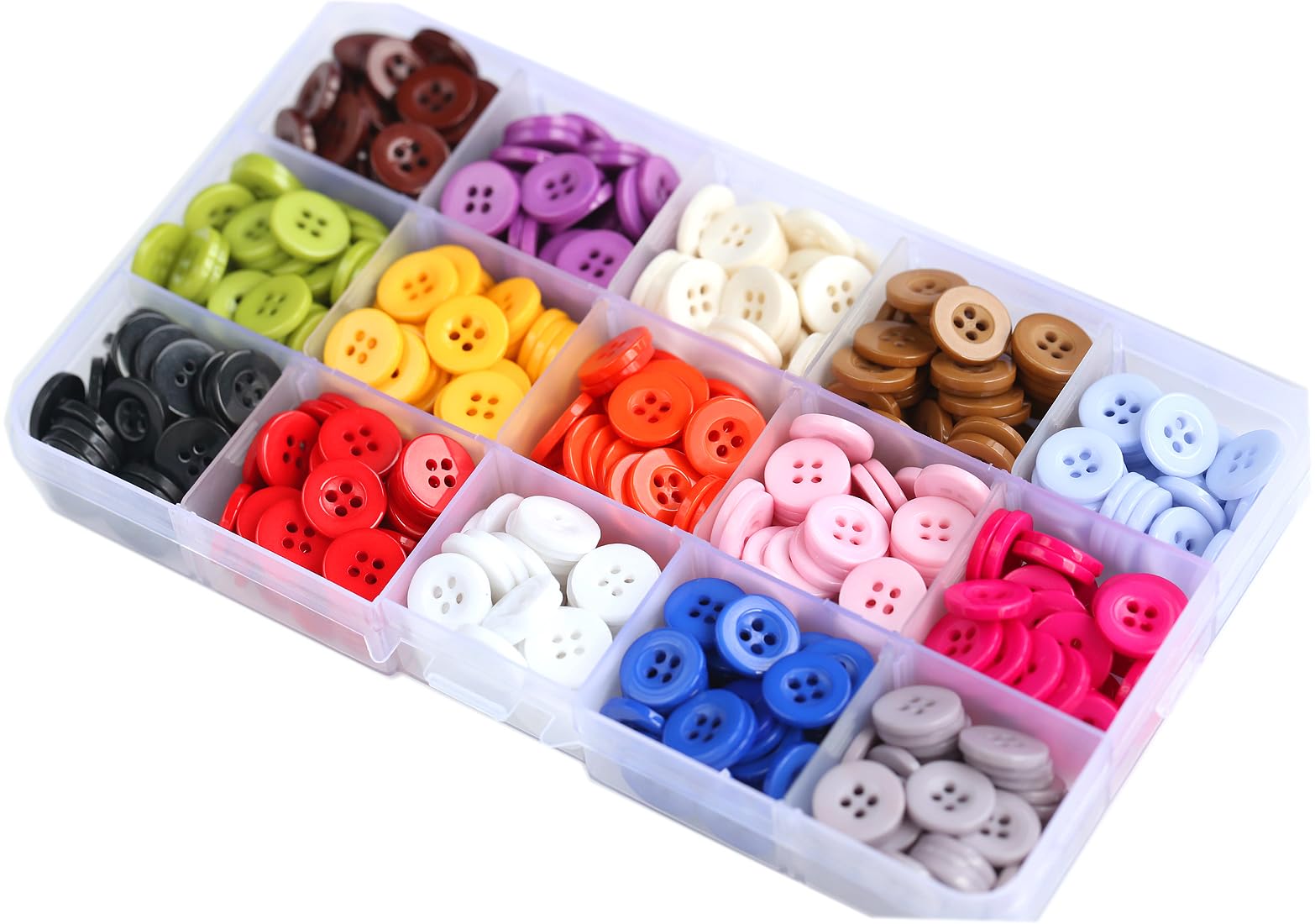 GANSSIA 555pcs 1/2 Inch (12.5mm) Small Size Round 4 Holes Buttons 15 Colors Assorted Resin Button for Sewing Blouse or DIY Crafts Projects Scrapbooking (Each Color 37pcs)