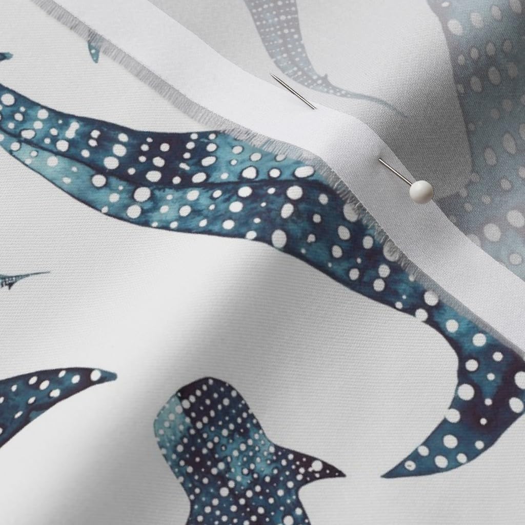 Spoonflower Fabric - Whale Shark Blue Animal Swimming Navy Sea Ocean Printed on Organic Cotton Sateen Fabric by The Yard - Sewing Quilting Apparel Home Decor