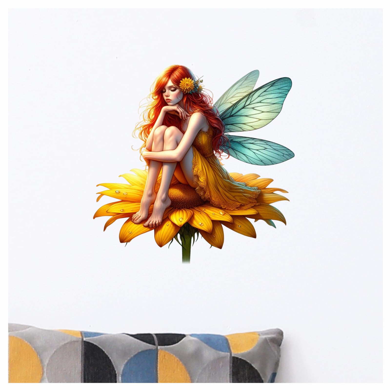 x4 Yellow Fairy Flower Vinyl Stickers Cover Marks Non Transparent Waterproof Floral Art Decals 1@ 20cm tall ideal for toilets or car. 3@ 7cm tall ideal for Phone case Cups & Wine Glass (Fairy yellow) - Image 4