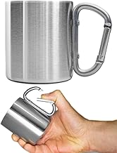 Outdoor Saxx Outdoor Camping Mug, Compact and Lightweight, 180 ml, Screw Carabiner Handle, Stainless Steel, for Hiking, Trekking, Work