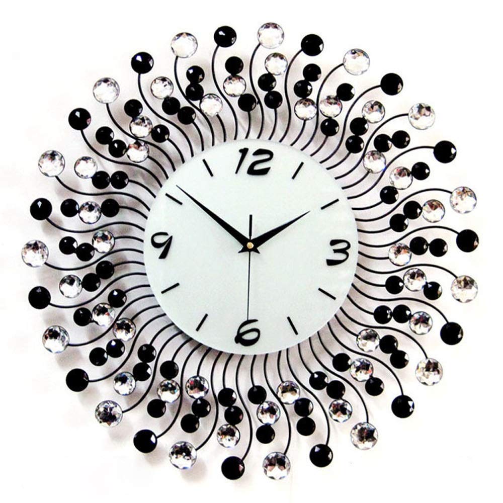 Horloge murale en fer forgé noir TXXM avec grand cadran diamant silencieux