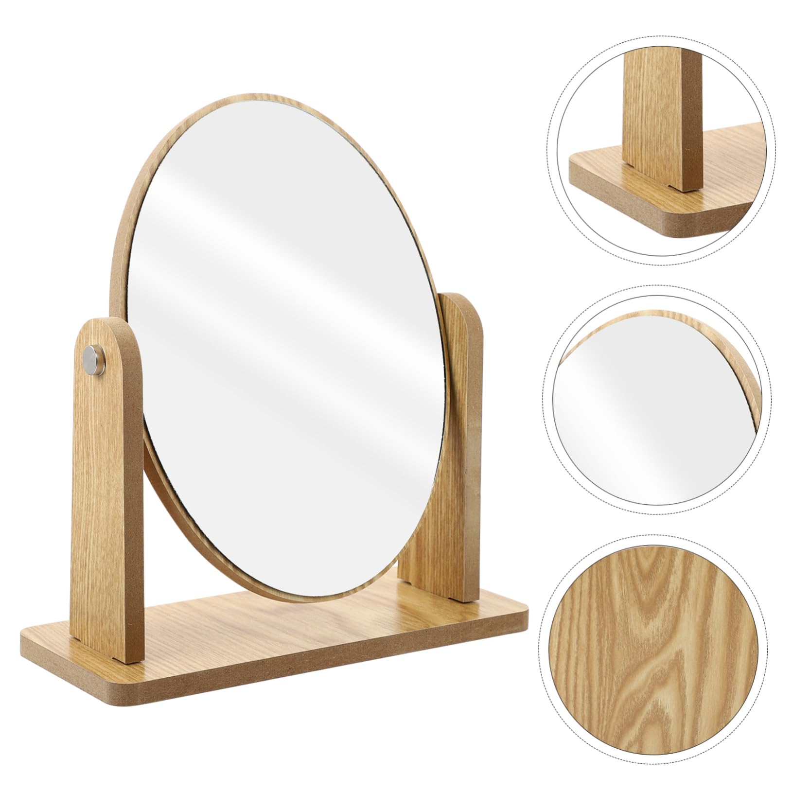 Specchio Da Scrivania in Legno Ovale Girevole Per Trucco Supporto, Specchio Cosmetico Da Tavolo Per Cura Della Pelle, Accessorio Per Donne e Viaggiatori