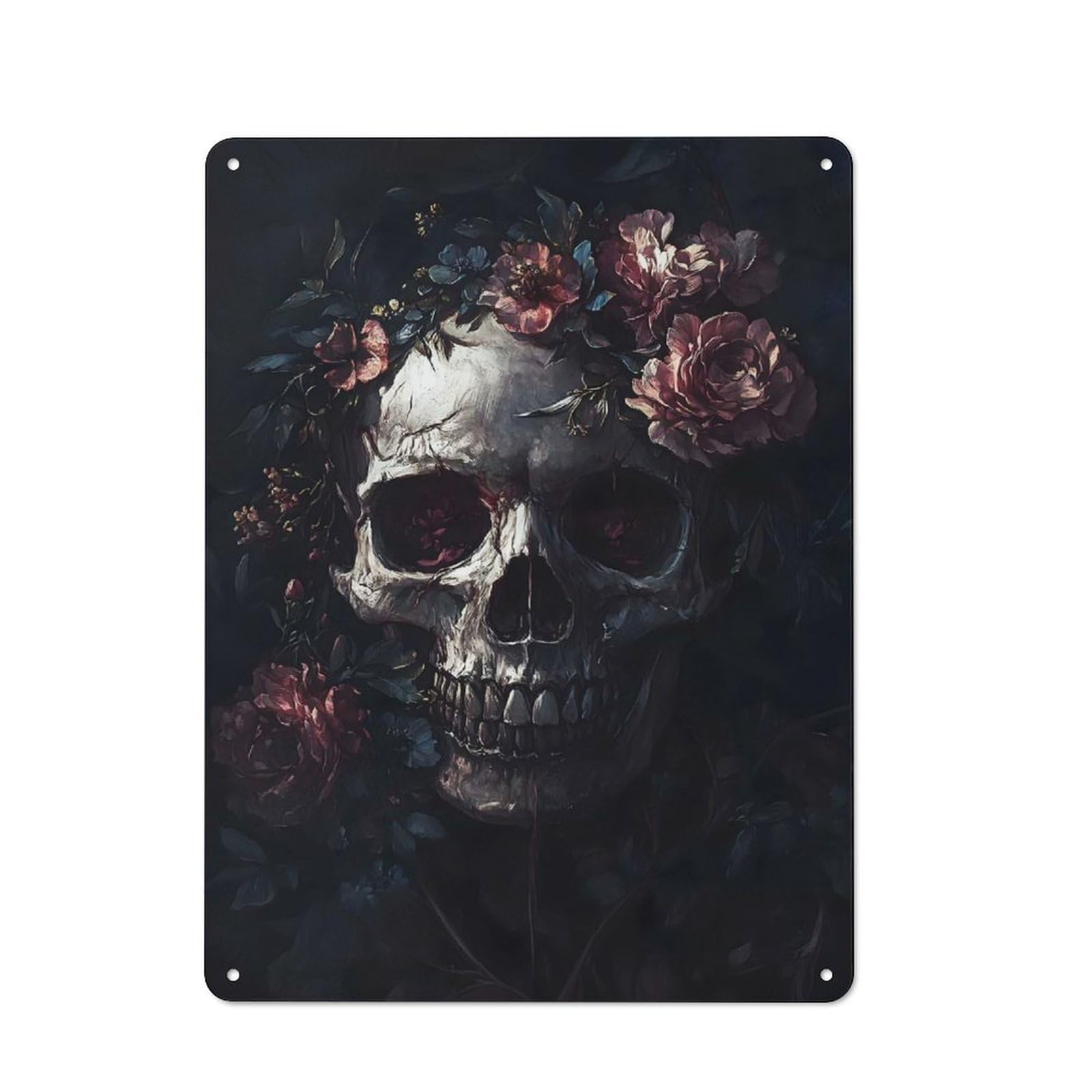 Tin Wall Plaque 40x30cm with Floral Skull Serenity for Kitchen Or Home Bar, for Metal Sign Collectors, for Cafés, Pubs And Restaurants