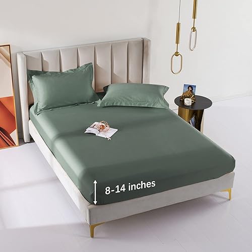 Miniatura 83 de Sábana bajera ajustable individual XL para dormitorio universitario, sábanas 100% algodón egipcio, sábanas bajeras de lujo con bolsillo profundo