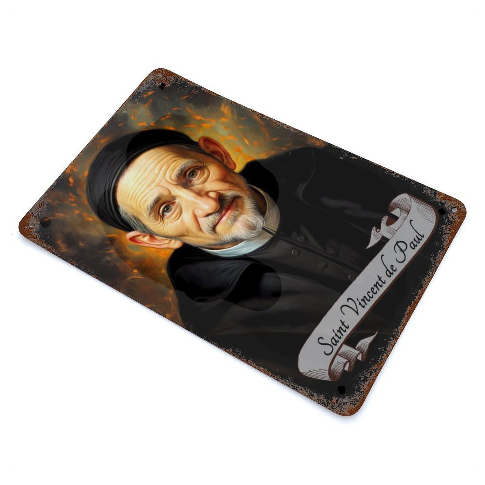 Saint Vincent De Paul Portrait Decorative Tin Sign 11.8"x7.9", Farmhouse Wall Decor for Living Room, Hallway And Home Decor