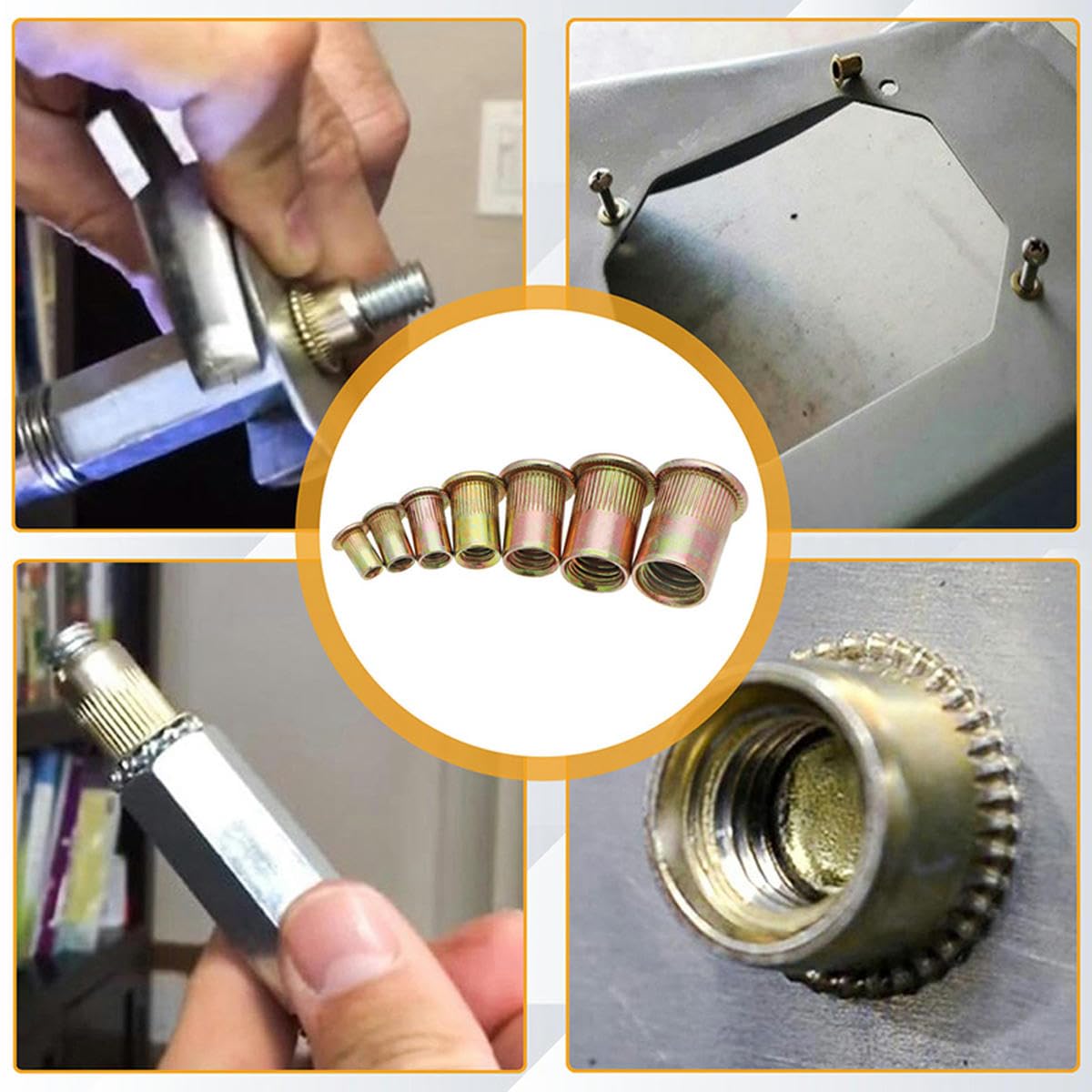 200/50 pz Dadi per rivetti Set di dadi per rivetti a testa piatta in acciaio inossidabile/acciaio al carbonio M3 M4 M5 M6 Inserto filettato Rivnut Cap Dadi rivettati-200 pezzi M3-M6_a