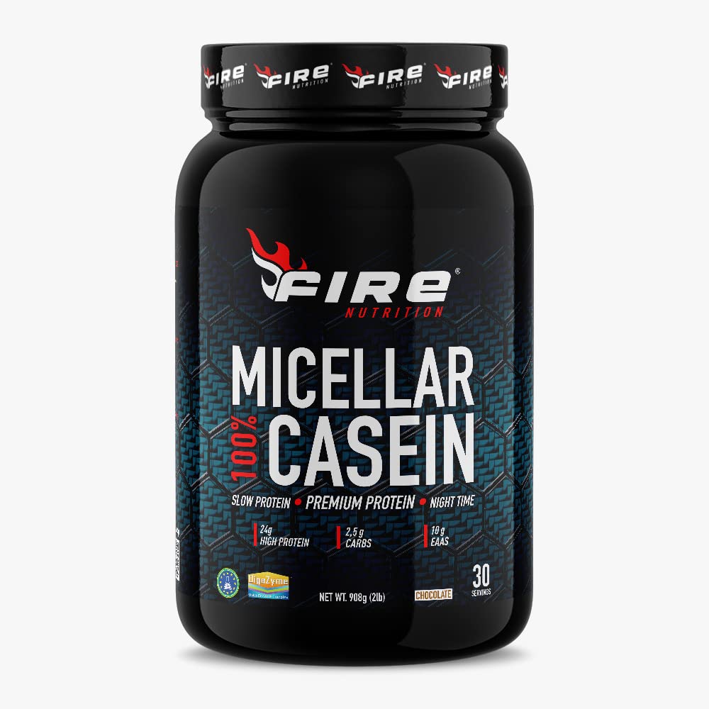 Fire Nutrition 100 % caséine micellaire 2 lb (908 g) chocolat, alimentation feu, protéines assimilées lentement, anticatabole, régénération musculaire, croissance musculaire, digezyme