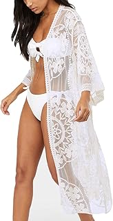 Sponsored Ad - Bsubseach Women Sexy Lace Crochet Open Front Swimsuit Beach Long Kimono Cover Ups
