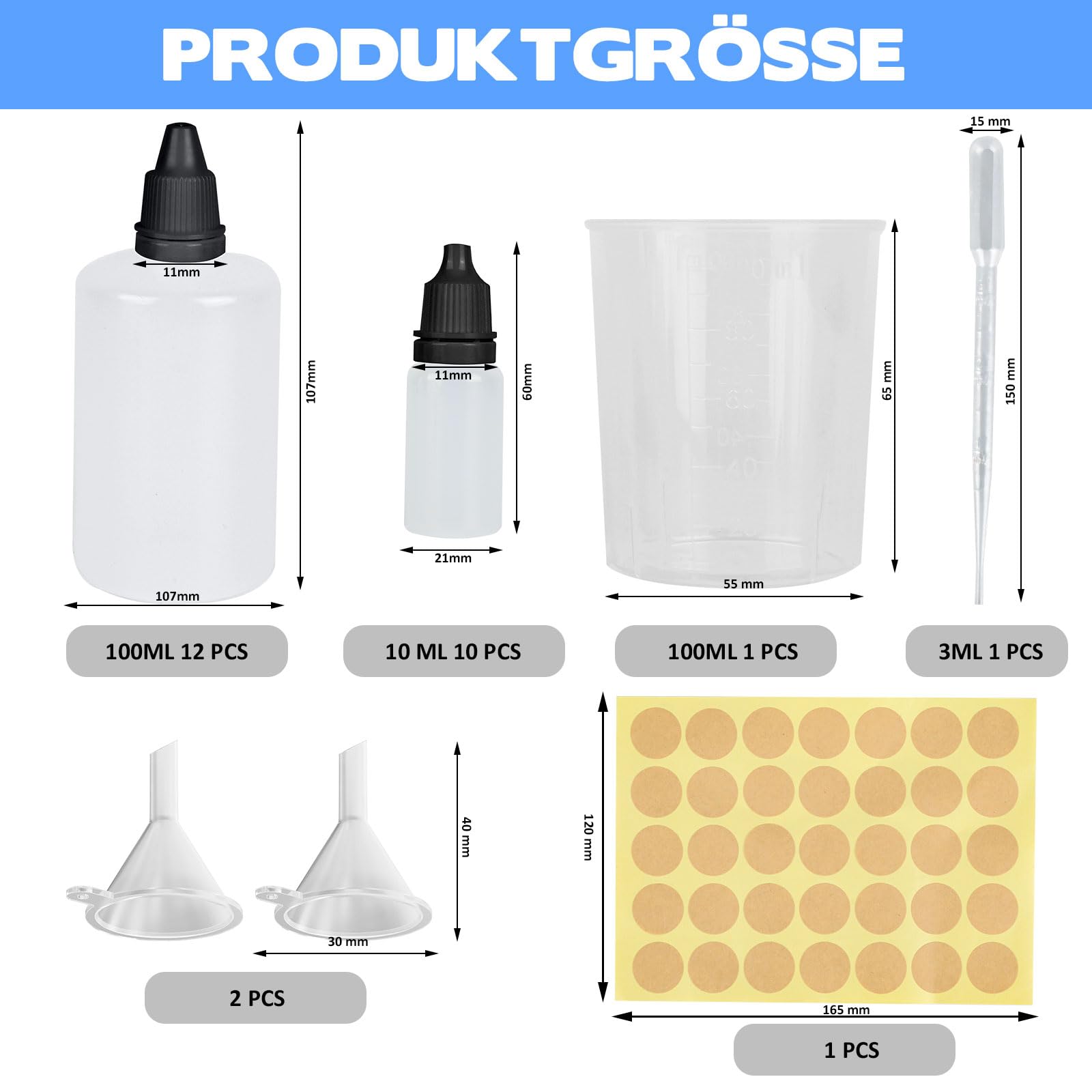 Set 12 Flaconi Plastica 100ml Con Coperchio Sicurezza Bambini - Inclusi Contagocce Ed Etichette - Foto 11