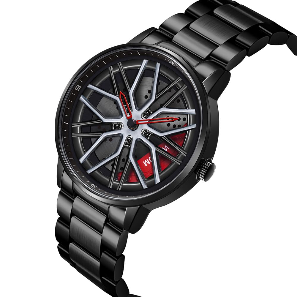 MASTOP - Reloj de coche para hombre, diseño hueco, resistente al agua, cuarzo analógico, correa de acero inoxidable, apto para hombres y amantes del coche