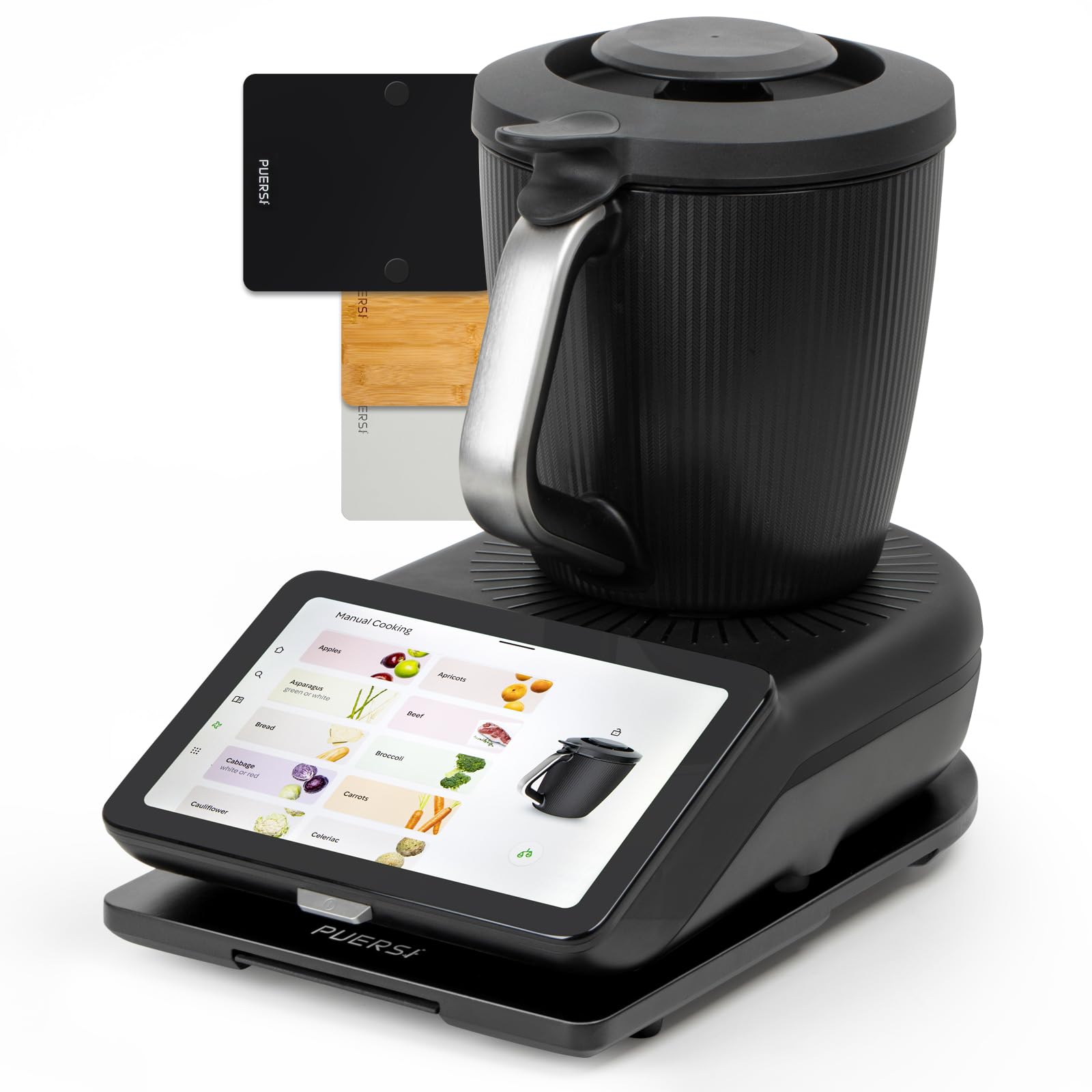 PUERSI Gleitbrett TM7 für Thermomix, 2te Generation, Brett für Thermomix mit Rollen, Leicht Gleitendes Bambus Rollbrett/Slider - Schwarz