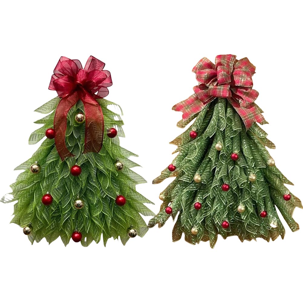 Fiorky Red Bow-Non-Luminous Handmade Christmas Tree Wreath With & Ball Christmas Barb Christmas Wreath Large Xmas Tree Flower Wreath Garland Front Door Decoration