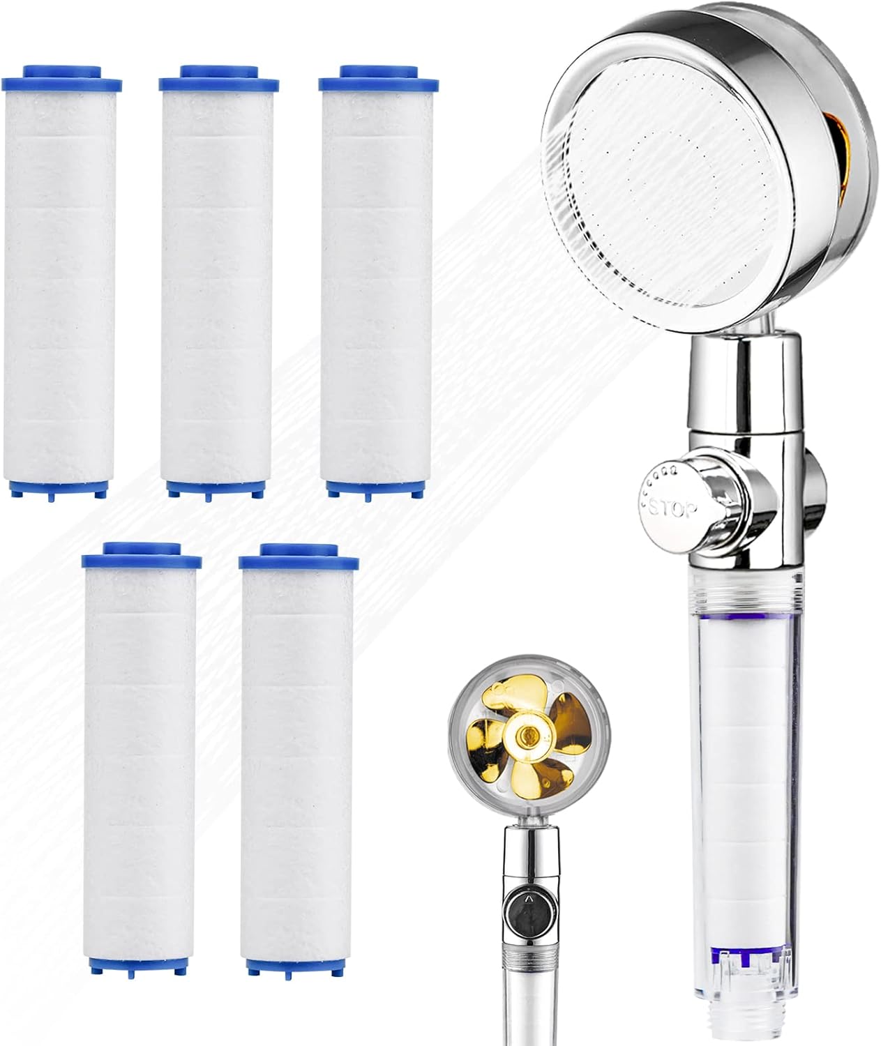 CHENEVER Cabezal de Ducha, Cabezal de Ducha Manual de Alta Presión, Refuerzo de Ahorro de Agua, Cabezal de Ducha Waterstop de Tres Velocidades, Con Juego de Cabezal de Ducha Para Baño, Spa