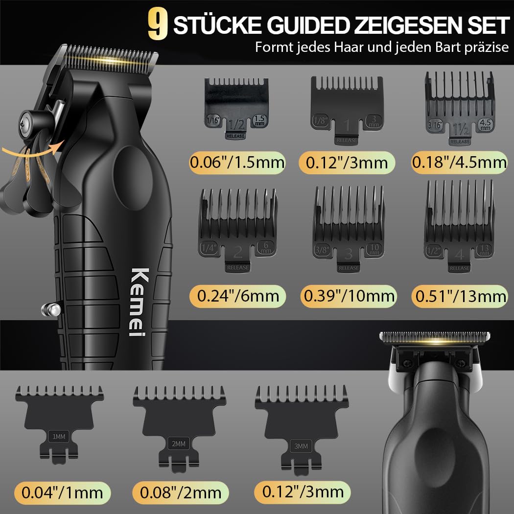 KEMEI 3 in 1 Kabelloser Haarschneider, Hair Trimmer & Folienrasierer Herren | Barber Set mit LED-Display, 8000RPM Motor & USB/Dock-Ladung(Schwarz)