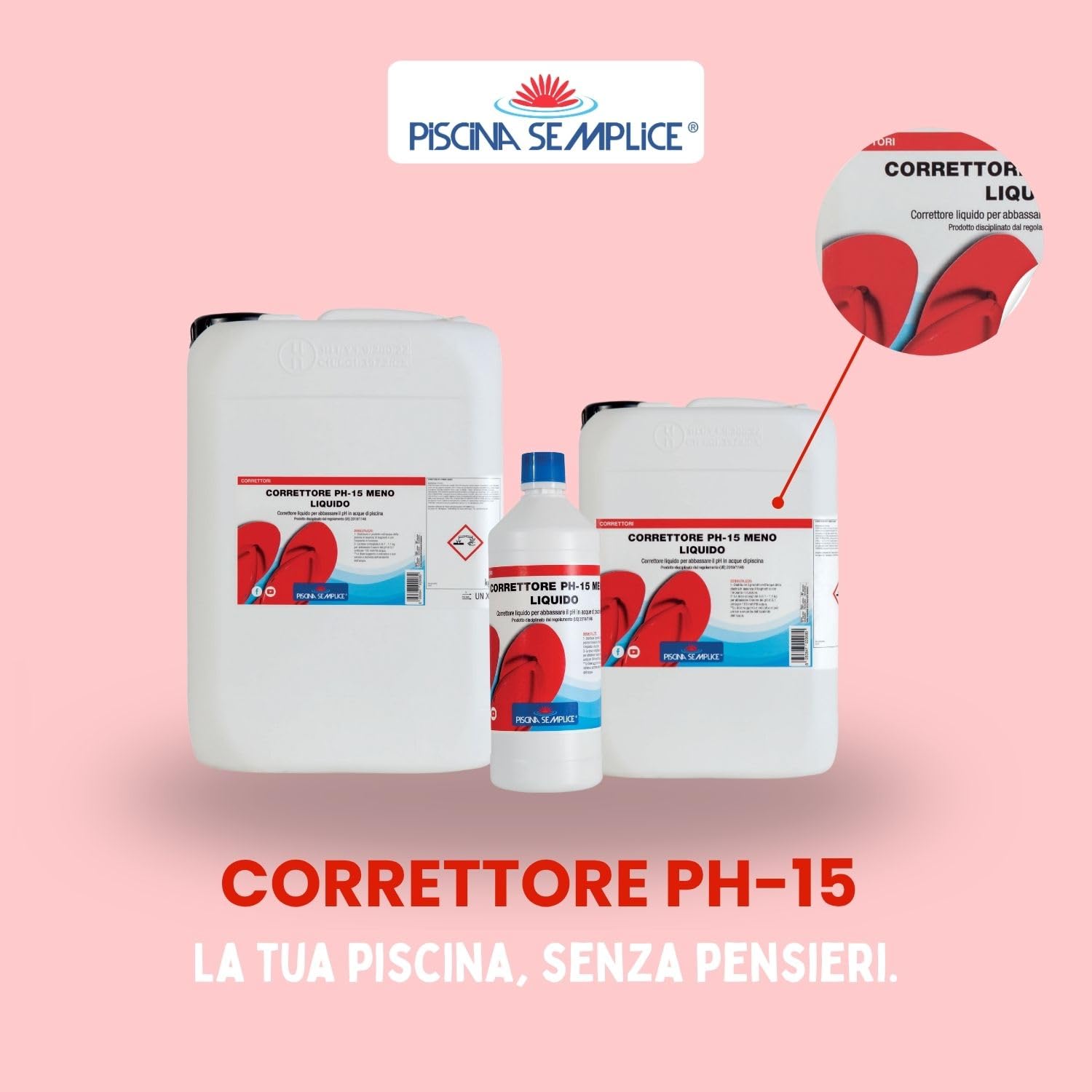 PISCINA SEMPLICE, Correttore PH Meno Liquido, Riduce Il Valore Del PH Nell'Acqua Delle Piscine, Effetto Rapido, Effetto Tampone, Limita Torbidità Dell'Acqua, Formato da 25 Kg