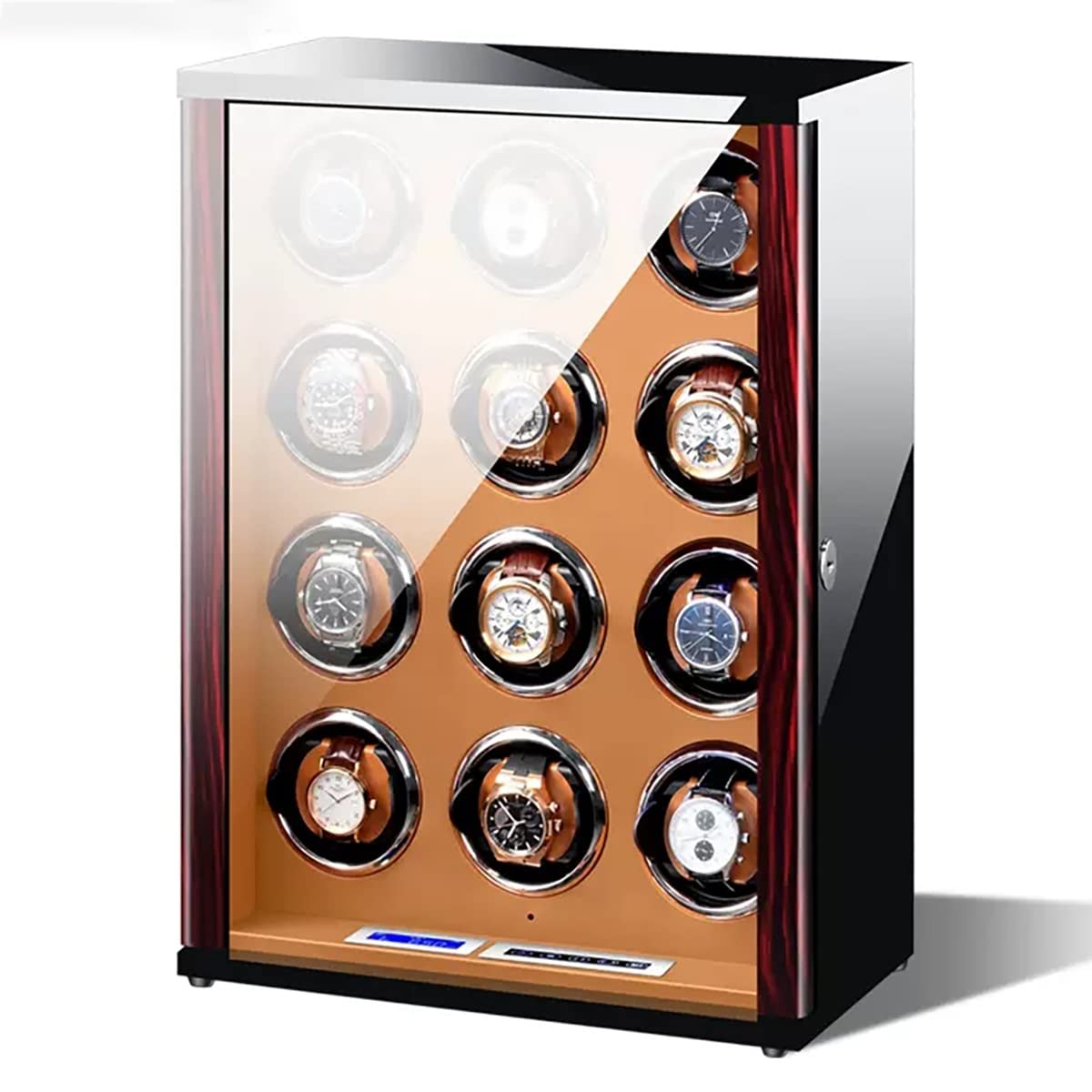 LXMQEF Automatyczna nakręcarka do zegarków na 2 3 4 6 12 zegarków farba do pieczenia fortepianu Pu skórzane zegarki pudełko ekspozycyjne cichy silnik LED Lights Watch Box Organizer