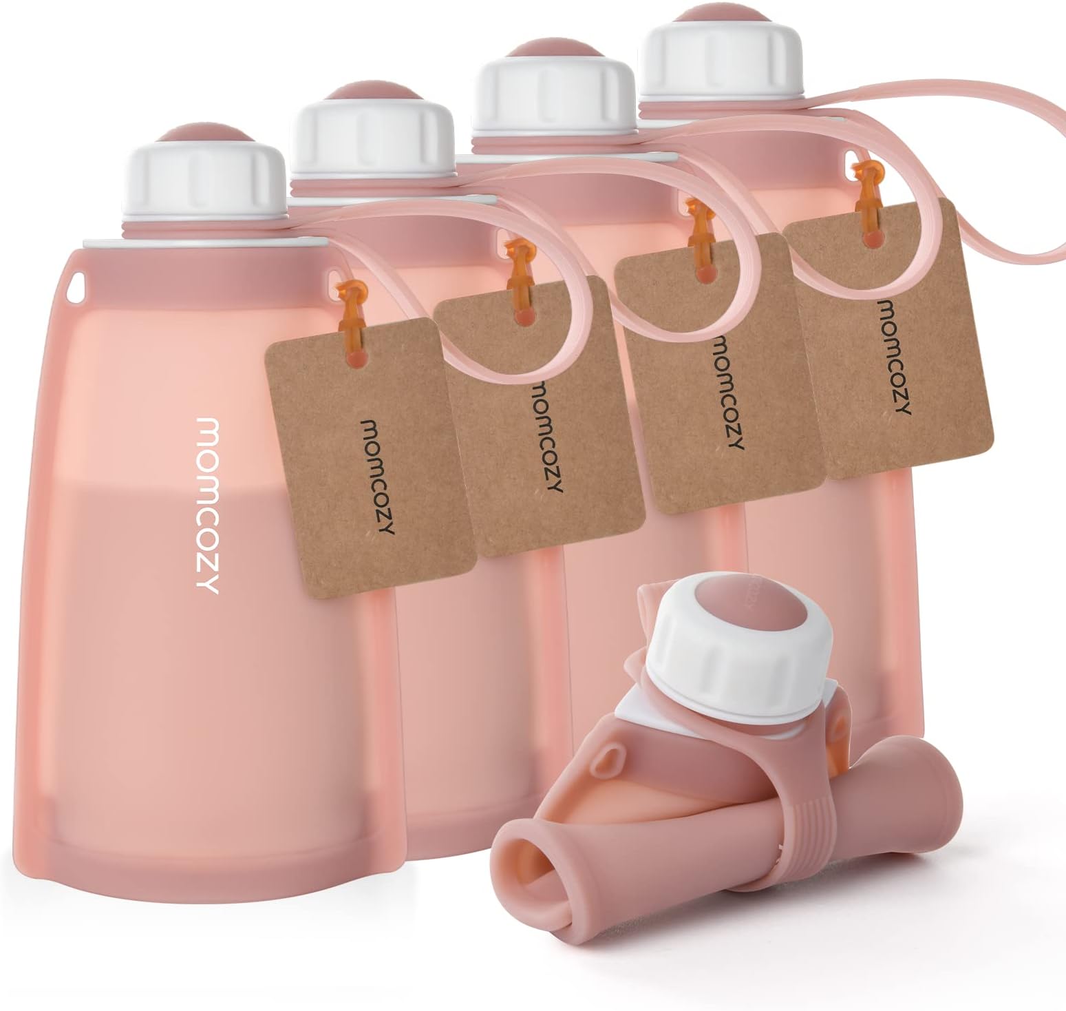 Momcozy Silicone Milk Storage Bags, Reusable Breastmilk Bags for Breastfeeding, 8.5oz/250ml Breast Milk Saver, Leakproof Milk Freezer Storing Pouches, BPA Free (Bean Paste Color, 5pcs)