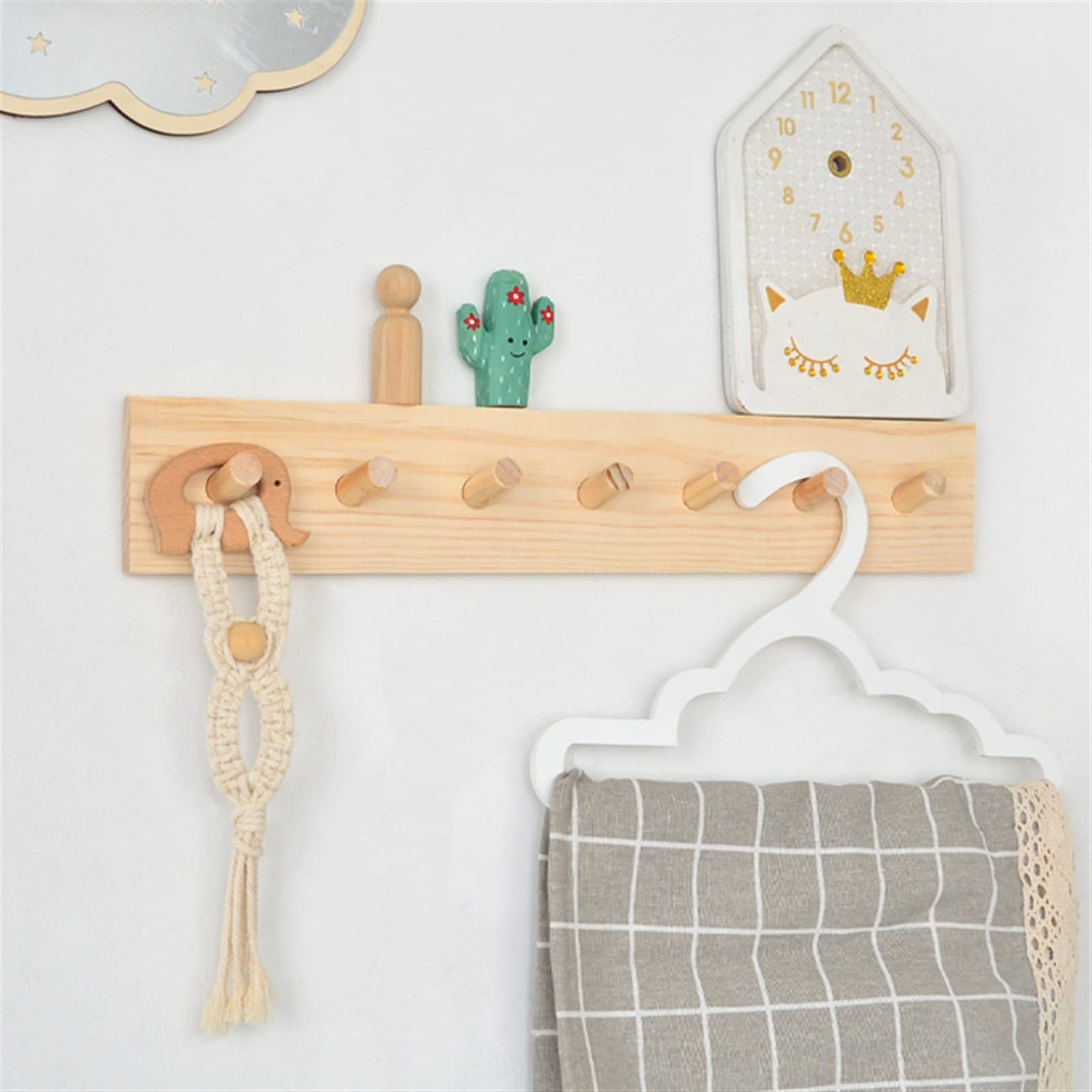 Wandgarderobe Moderne Wandmontage Mantel Hut Rack Haken Holzeingabebanhänger 7 Stifte Schlafzimmer Badezimmer Robe Racks Küchentuch Zahnstange Kleiderhaken Wand