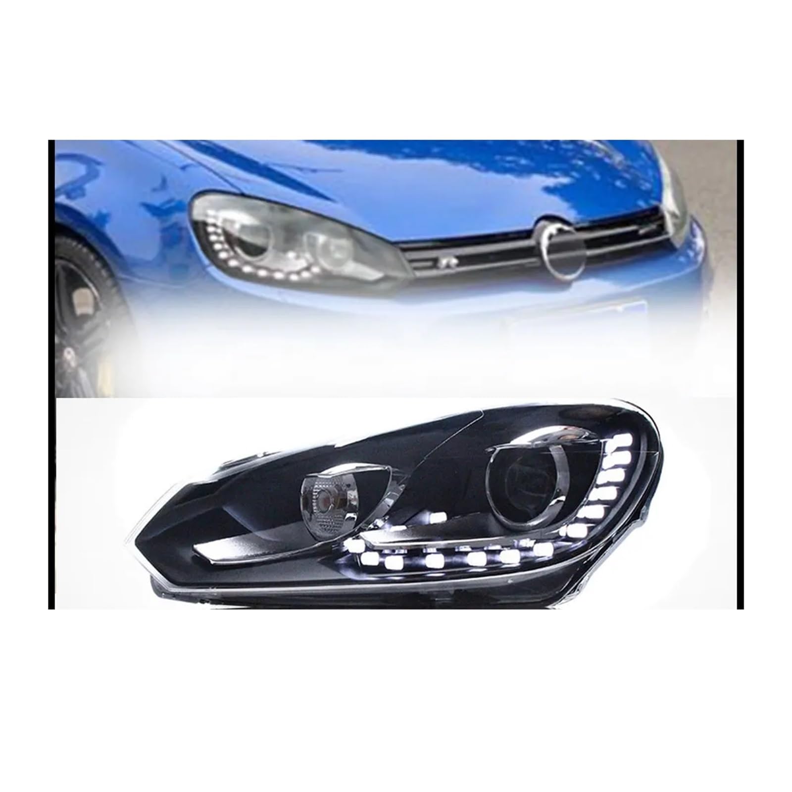Faro anteriore compatibile con VW Golf 6 fari 2009 2010 2011 2012 fari Golf 6 R20 indicatori di direzione abbaglianti Angel Eye proiettore lente(LED bulbs)