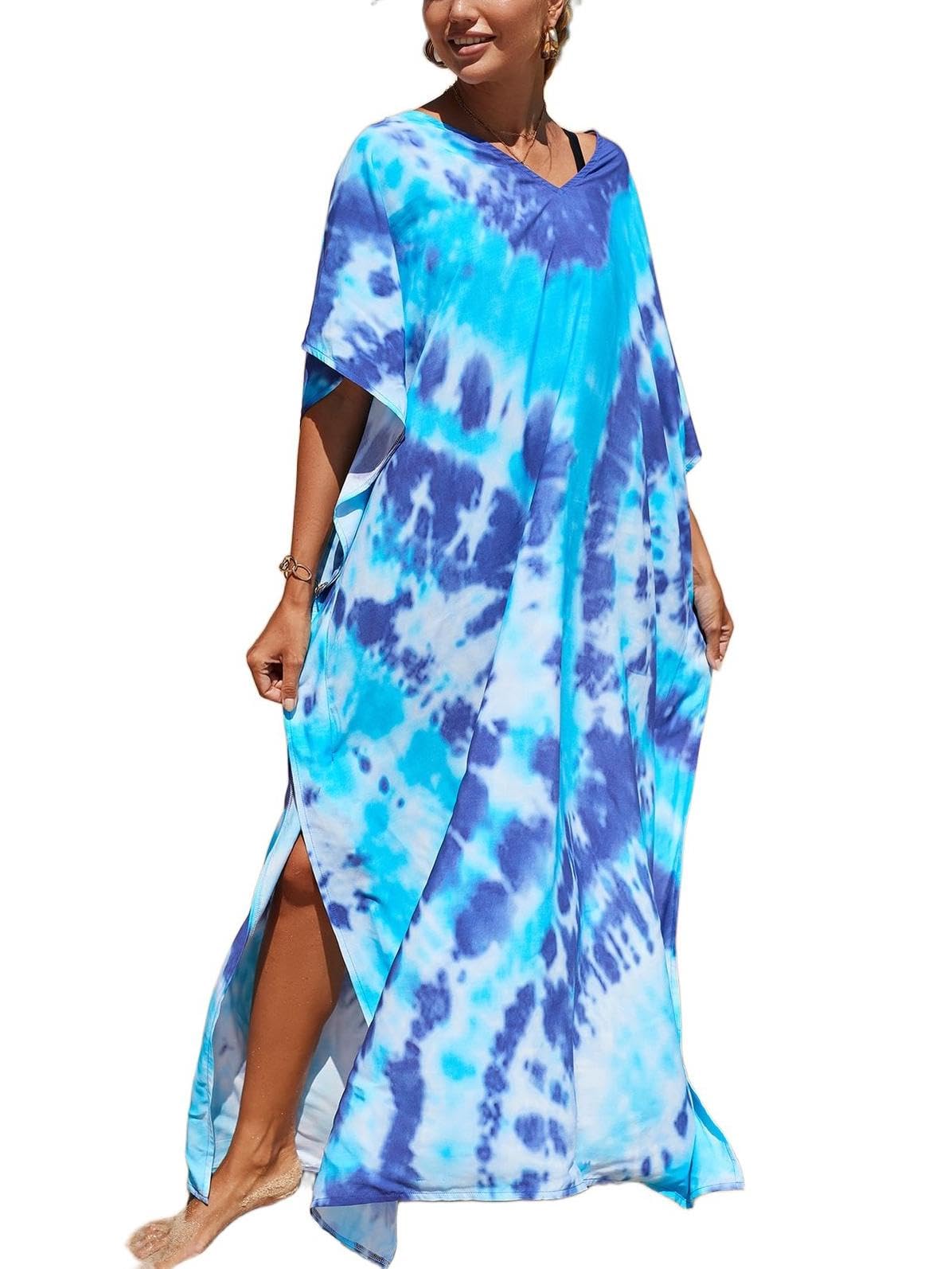 NFVNKJ Women's Plus Size Beach Lounge Kaftan Maxi Dress Swimsuit Coverup for Women