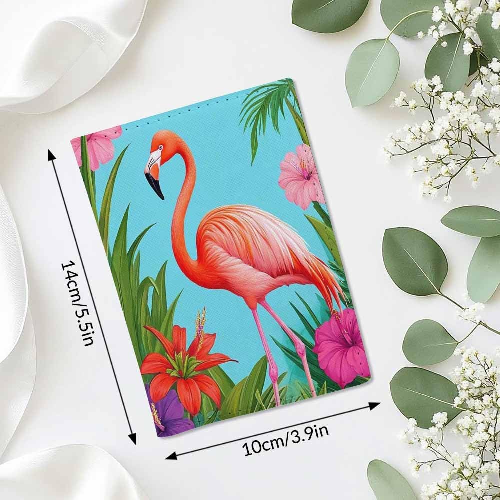 Flamingo Passport Holder for Travel Red Flower Green Leaves Exotic PU Leather Passport Cover Wallet Cute Passport Card Holder for Women and Men