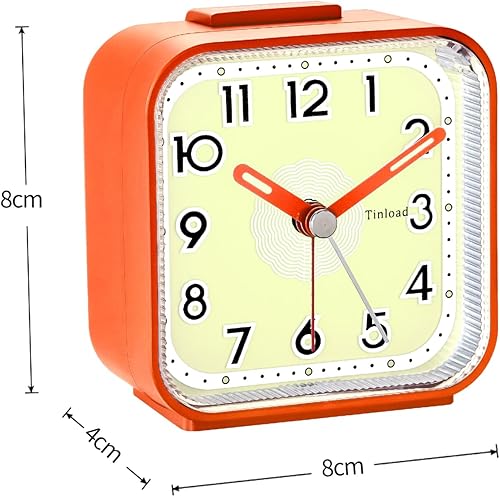 Miniatura 10 de Tinload Reloj despertador analógico con batería pequeño silencioso sin tictac, sonidos de pitido ascendente, repetición, funciones de luz, fácil de