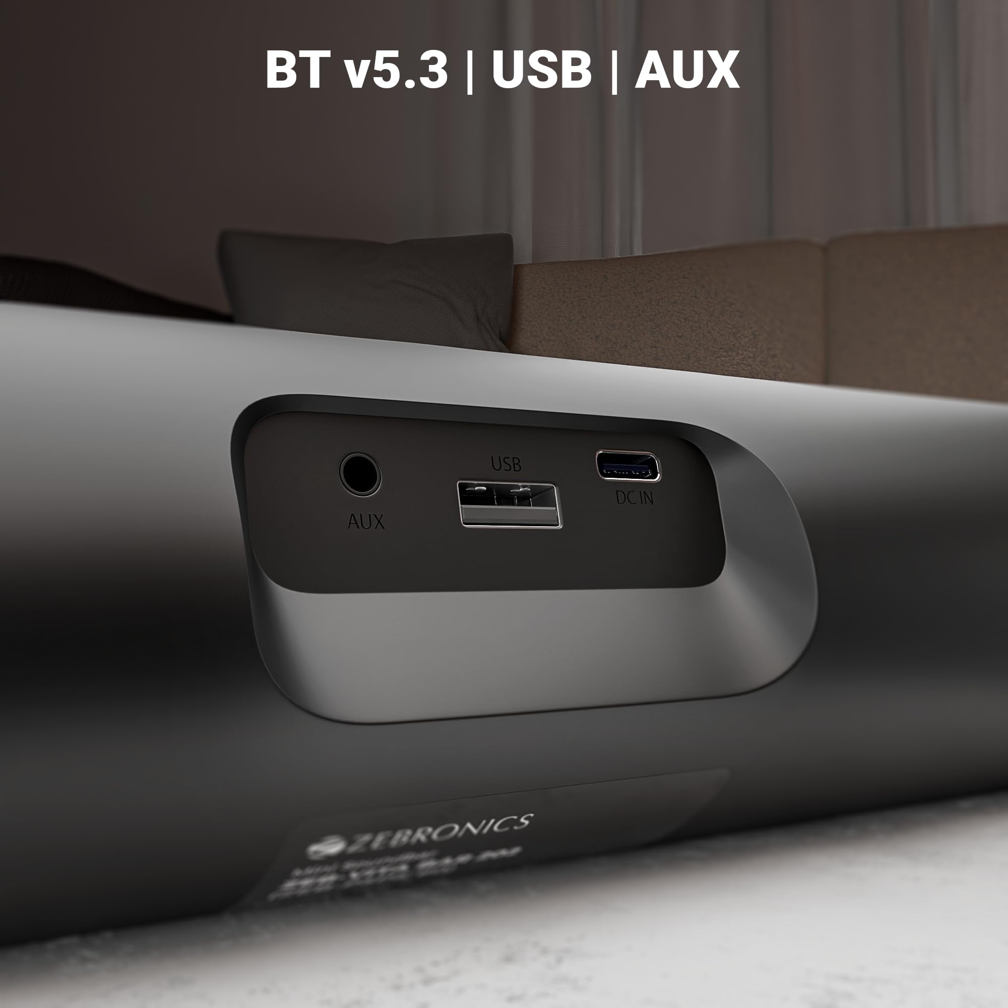 Zebronics Compact Soundbar, 18 Watts, Upto 6 Hours Playback, Dual 52mm Drivers, Dual Passive Radiators, TWS, Type-C Charging, USB, AUX, LED Indicator (Vita Bar 202) — Amazon image 6