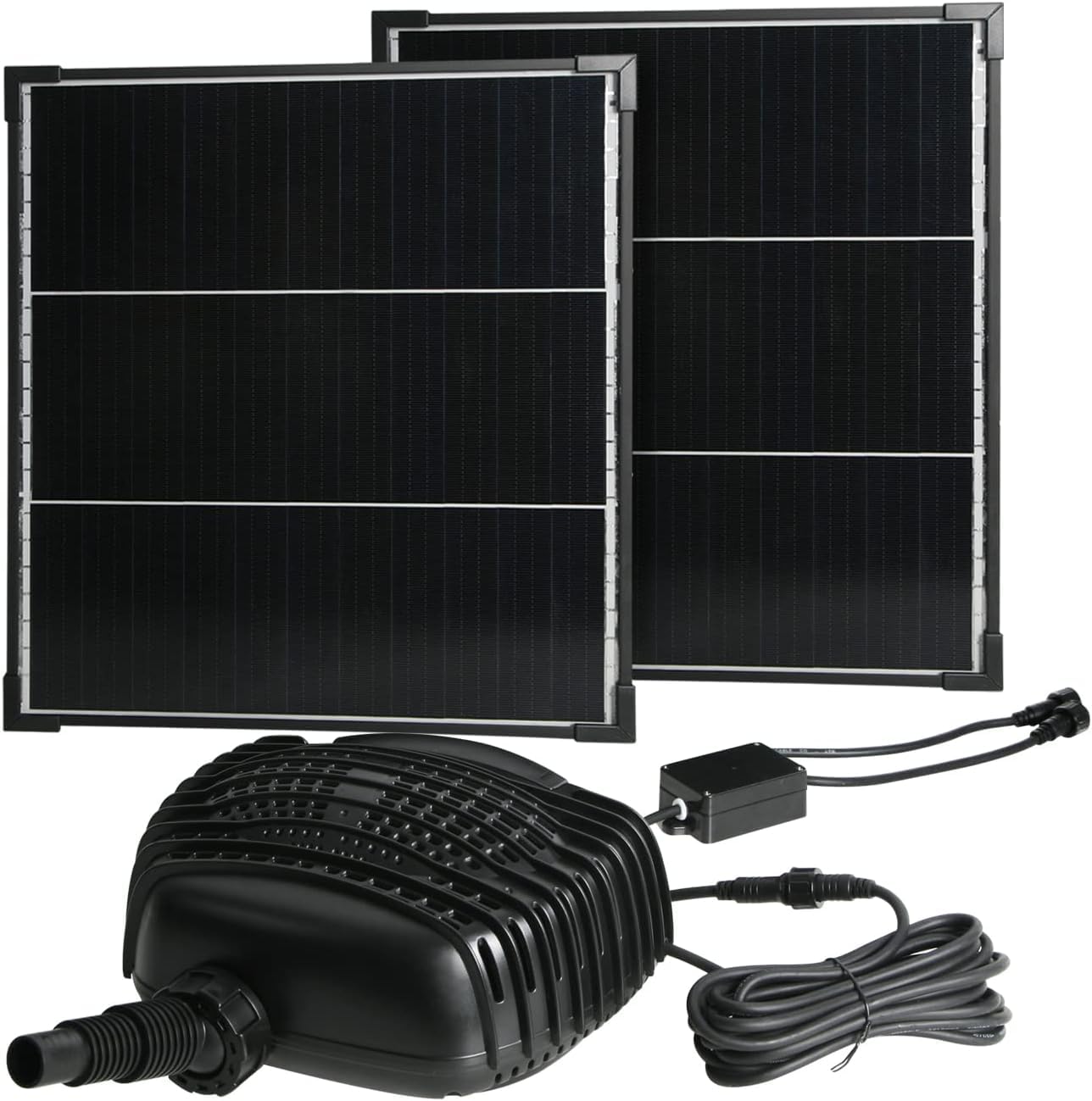 GWSOLAR 50W Solar Waterfall Pump Kit, 30W Brushless Pond Pump, 3350 L/H Max Flow, 3.4m Max Head, 2 × 25W Parallel Solar Panels, 5m Cable, IP68 for Garden Ponds and Water Features GW-FT050A-M