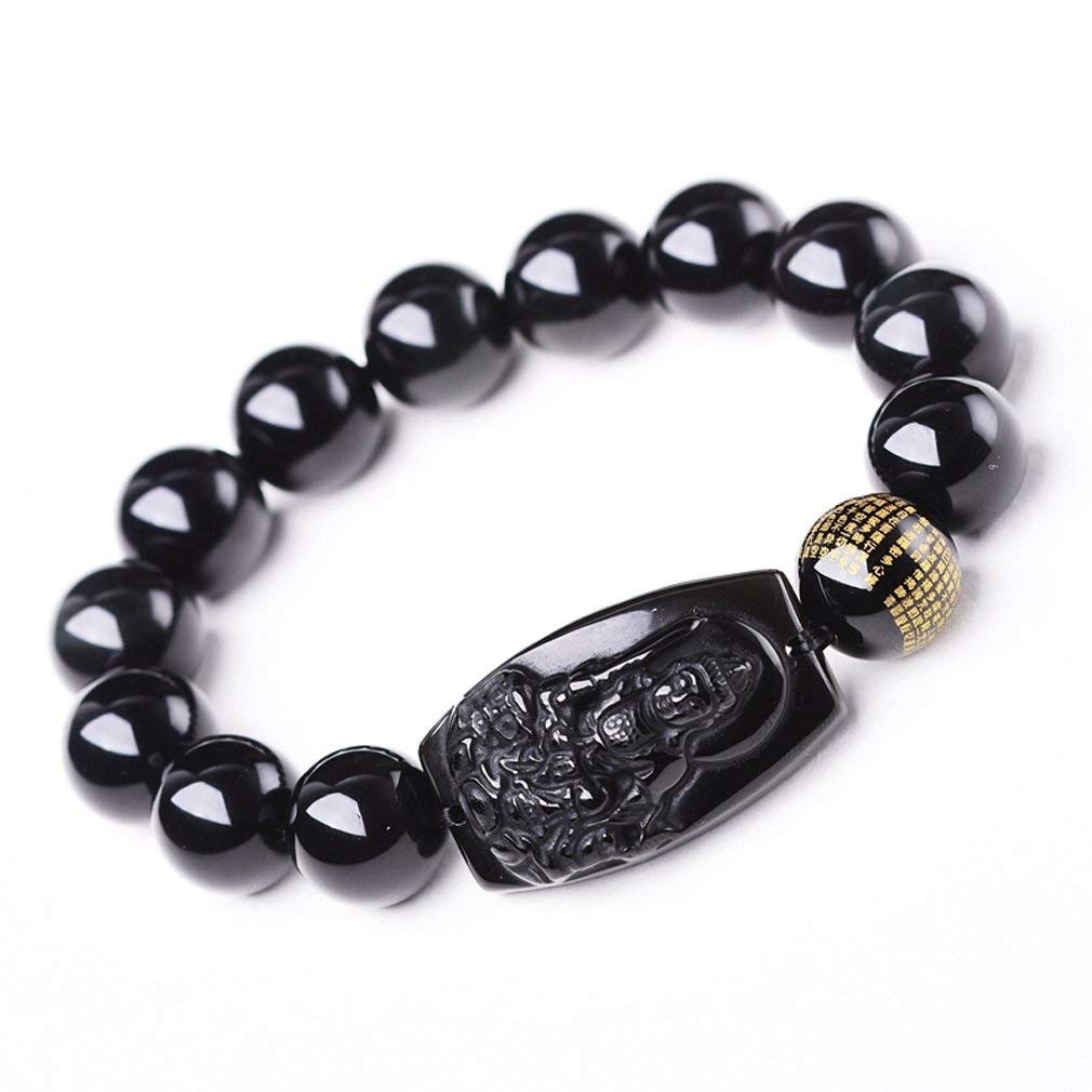 Women's bracelets Men's bracelets Buddha Pendant Necklace Bodhisattva Amulet Talisman Made of Obsidian Bracelets Bracelet Amulet (Manjushri Buddha)