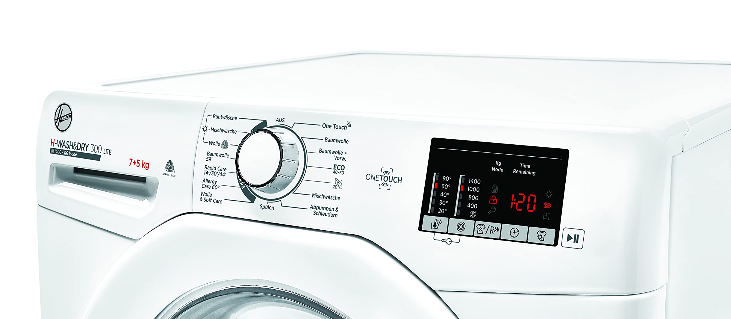 Hoover H-Wash 300 Lite HLW3DQ4752DE-84 Lave-linge séchant 7 kg Séchage 5 kg Fonctionnement intelligent avec technologie NFC