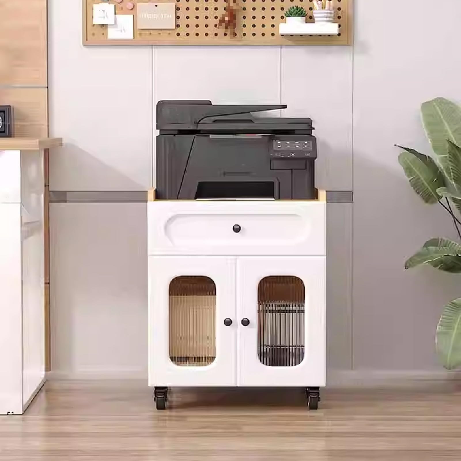 Mesa Impresora Ruedas Tablero Grueso Cajonera Armario de Oficina Multifuncional Encimera Ancha Organizador para Carpetas Documentos Salón(Black,60 * 60 * 58cm)