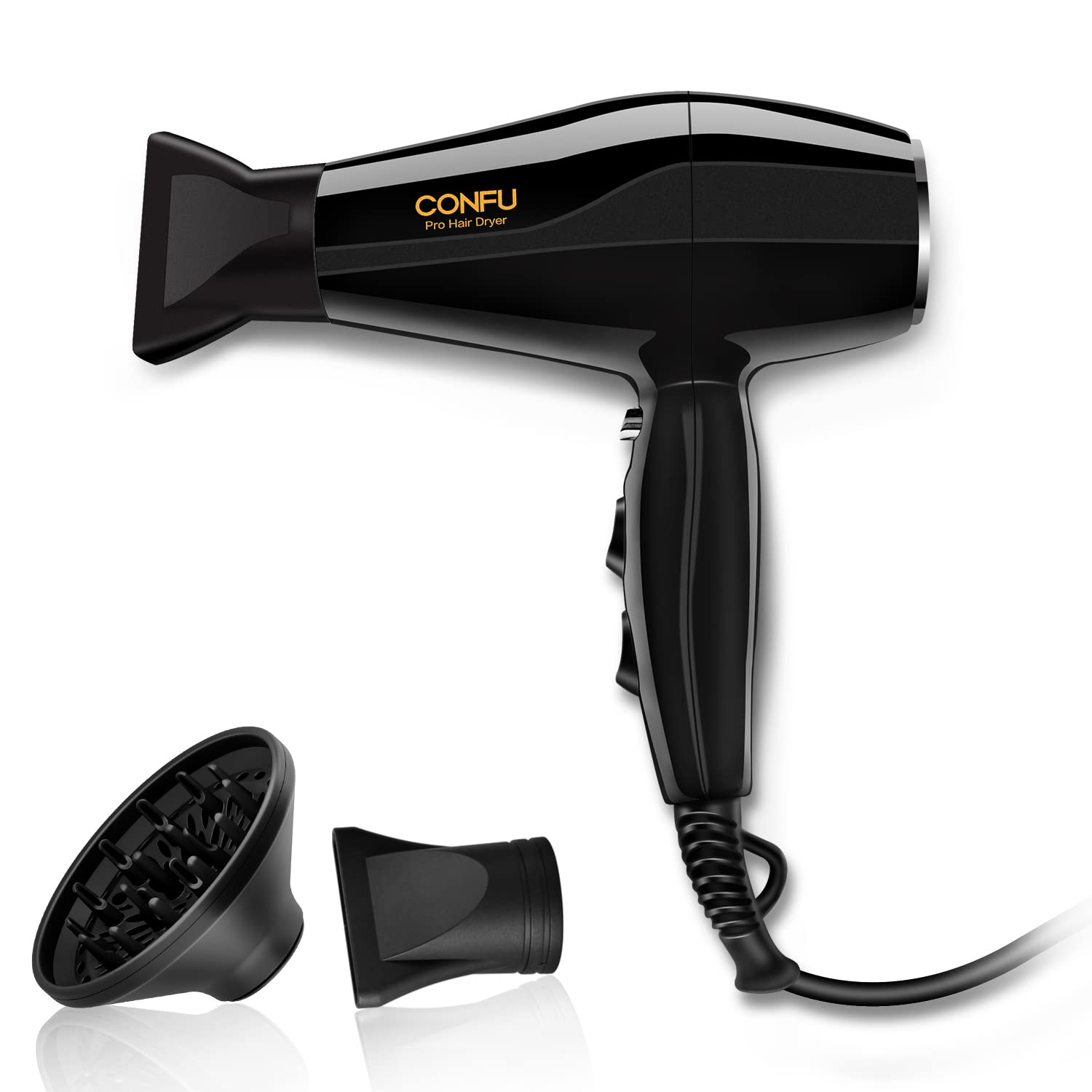 Hair Dryer, CONFU 1875 Watt Professional Hairdryer with Diffuser, Negative Ion Fast Drying Blow Dryer, Ceramic Tourmaline AC Motor Hairdryer with 2 Concentrator Nozzles for Women