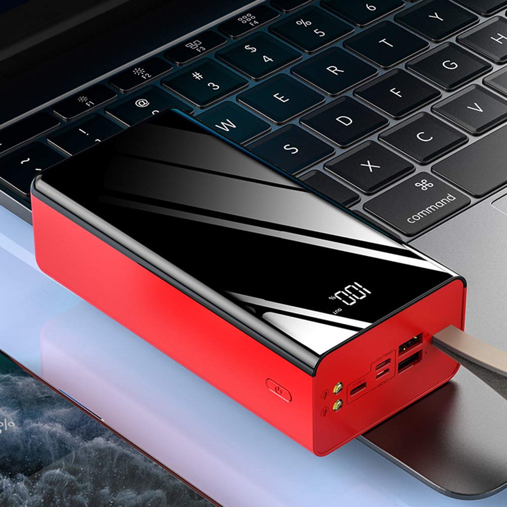 Mobilny powerbank, 50000 mAh przenośne pełne lustro ładowanie, ładowarka USB z podwójną diodą LED i smyczą na klucze, do telefonów komórkowych, smartfonów, kolor czerwony