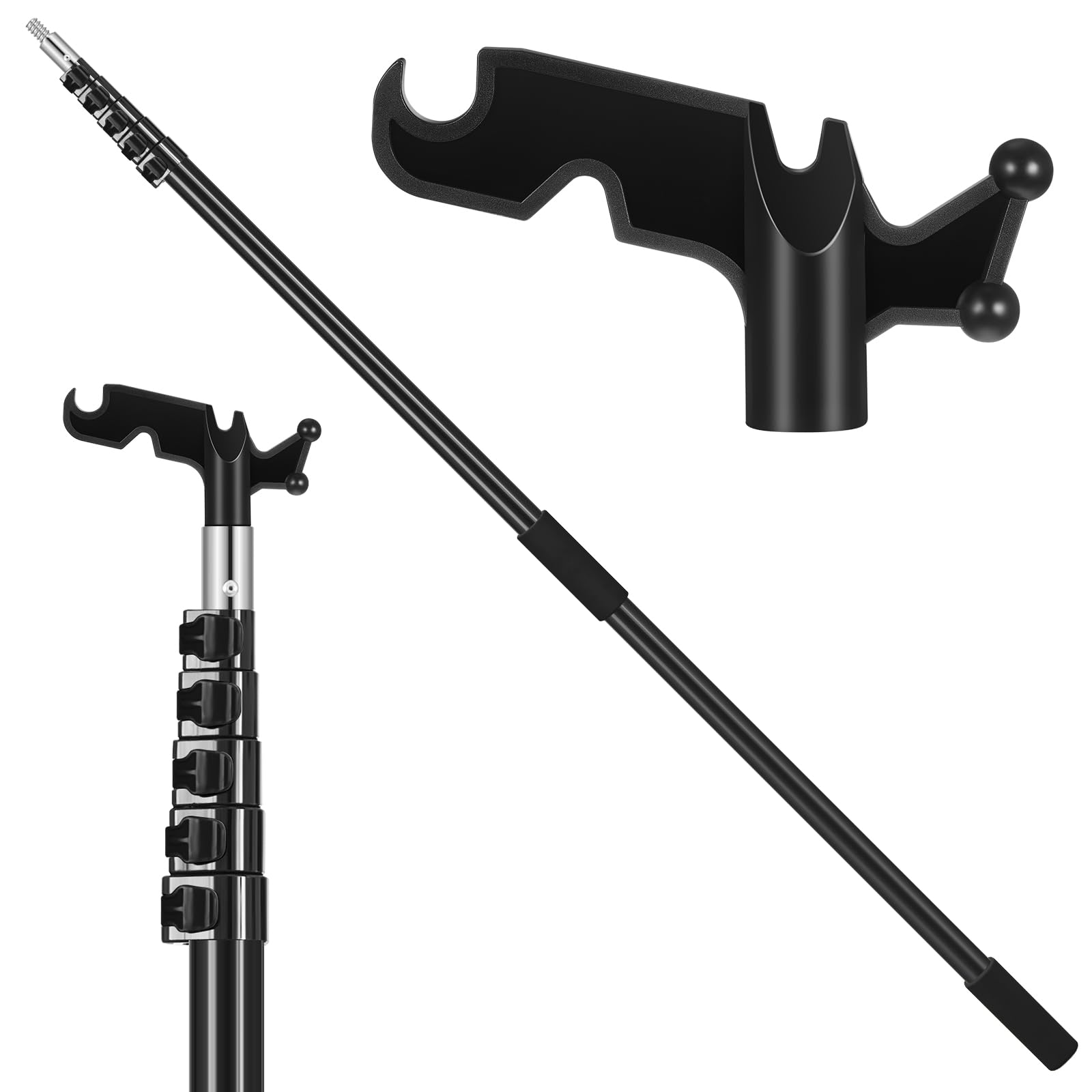 7-36 Ft Telescopic Extension Pole with Hook for Xmas Lights, Black