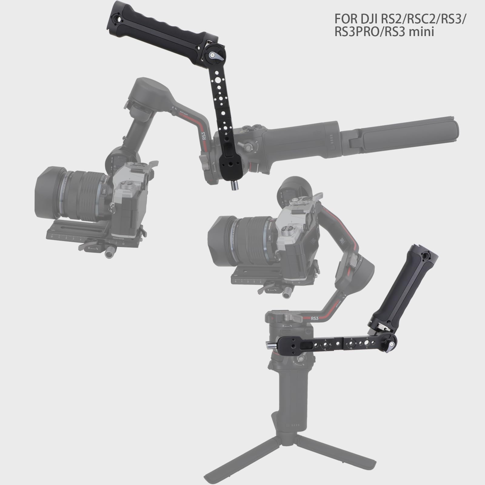 LEFTFOTO Kit de support d'extension de poignée réglable en silicone pour DJI RS2/RS3 Pro/RS3 Mini stabilisateur de cardan, avec pince OTAN