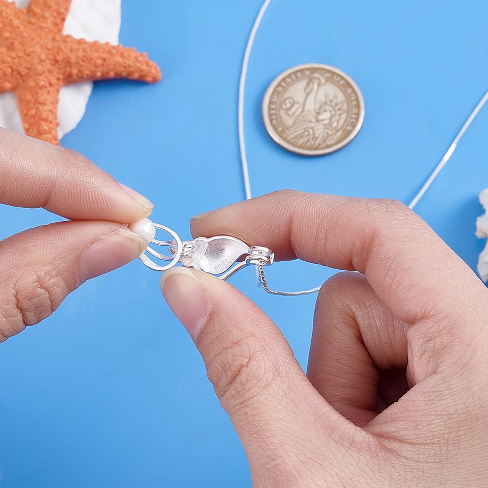 PH PandaHall 925 Sterling Silver Pearl Cage Necklace, Pendants Chain Necklace Freshwater Pearl Beads for Jewelry Making - Image 3