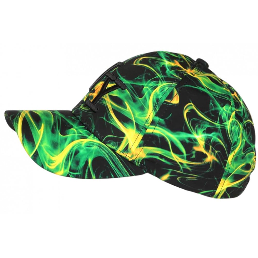 Hip Hop Honour Casquette Enfant NY Verte Effet Flamme Jaune - Fille Garçon 7 a 12 Ans