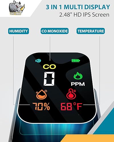 Miniatura 3 de GRAY RHINO Travel Carbon Monoxide Detectors Portable with Alarm Standable 3-in-1 CO Detector  Humidity Temperature Mini Pocket Size Co Gas Monitor